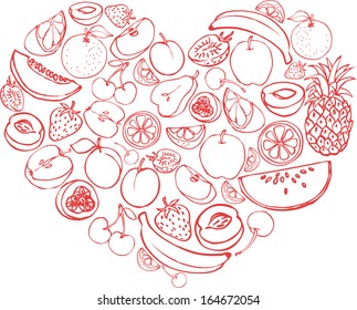 Fruit arranged in heart shape