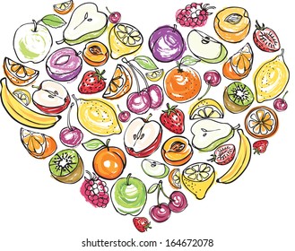 Fruit arranged in heart shape