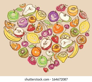Fruit arranged in heart shape