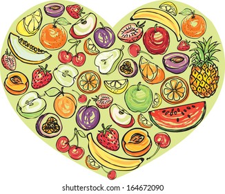Fruit arranged in heart shape