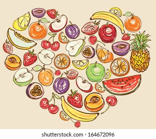 Fruit arranged in heart shape