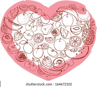 Fruit arranged in heart shape