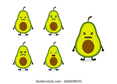 Fruit avocado fruit character vector illustration set for sad expression