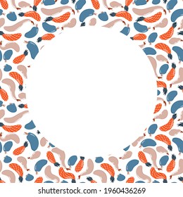 Fruit background with abstract pear, pineapple, apple. Fruit frame for text. Vector illustration in flat style