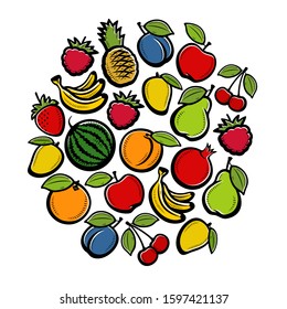 Fruit background. Collection of fruits. Vector