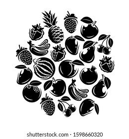 Fruit background. Collection of fruits. Vector