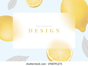 Fruit background design, fresh lemons with leaves