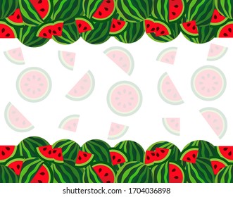 Obsthintergrund aus frischen Wassermelonen und seinen Scheiben einzeln. Grafiken der Vektorillustration.