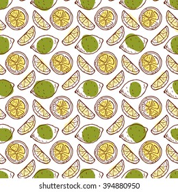 Fruit background. Hand drawn doodle Lime seamless pattern. 