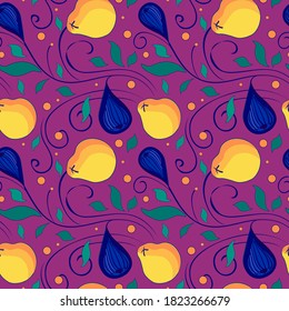 Fondo de fruta con hojas y bayas.Imagen vectorial Vivid.