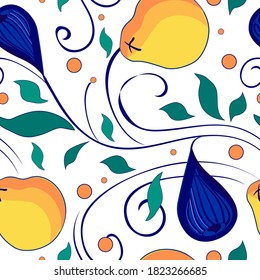 Fruit background with leaves and berries.Vivid vector image.