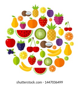 Fruit background made of icons in flat design style, can be used to illustrate summer topics or healthy lifestyle topics, diet, healthy eating