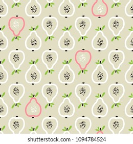 Fruit Background with Pears. Abstract Seamless Pattern with Pear Slices or Guava. Colorful Fruits Wallpaper. Healthy Summer Food Background