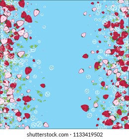 Fruit background with strawberries and ice cubes.