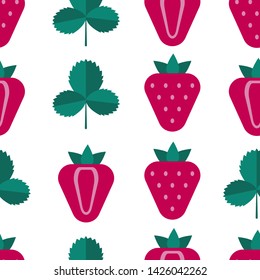 Fruit background, Strawberry seamless pattern, summer in flat style.