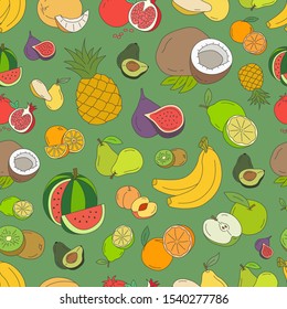 Fruit background - Vector color seamless pattern of vegetarian food for graphic design
