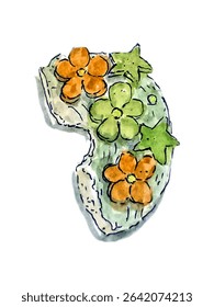 fruit bagel toast watercolor illustration	
