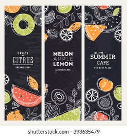 Fruit banner collection. Summer fruit banner set. Vector illustration