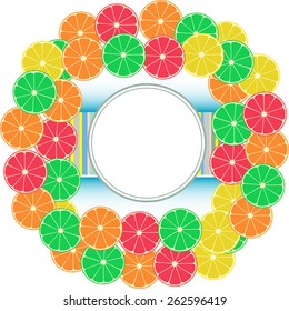fruit banners with gift boxes, holiday card