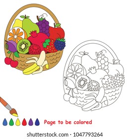 Fruit basket to be colored, the coloring book for preschool kids with easy educational gaming level.