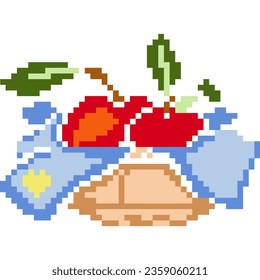 fruit basket cartoon icon in pixel style	