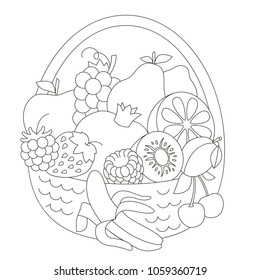 Fruit Basket Cartoon Outlined Illustration Thin Stock Vector (Royalty Free)  1059360719 | Shutterstock