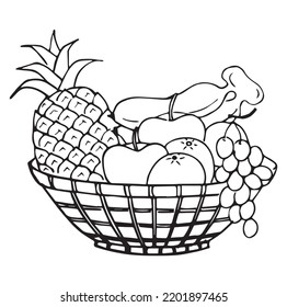 Fruit Basket Coloring Page Kids Vector Stock Vector (Royalty Free ...