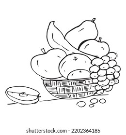 Fruit Basket Coloring Page Kids Vector Stock Vector (Royalty Free ...