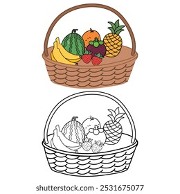 Fruit Basket Coloring Page For Kids illustration