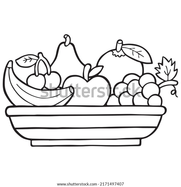 Vektor Stok Fruit Basket Coloring Page Kids Vector (Tanpa Royalti ...