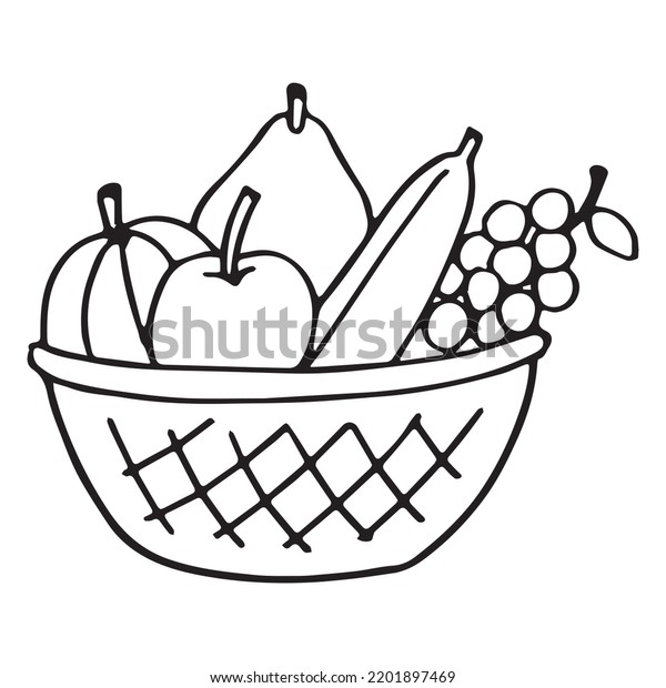 Fruit Basket Coloring Page Kids Vector Stock Vector (Royalty Free ...