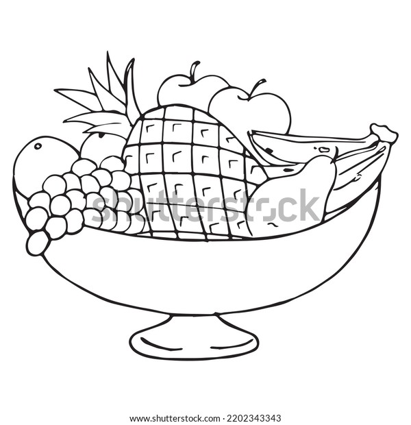 Fruit Basket Coloring Page Kids Vector Stock Vector (Royalty Free ...
