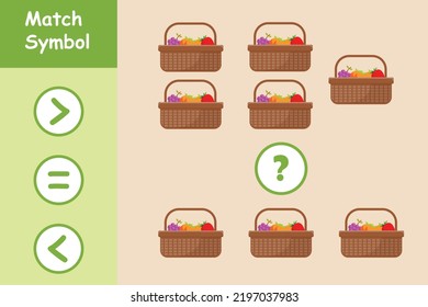 Fruit basket counting game for children. Kids puzzle concept. Flat vector illustration isolated.
