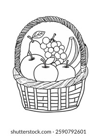 Fruit Basket Drawing, coloring page for kids
