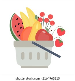 Fruit basket for a healthy diet. Flat vector. Planning eco products to buy in the store.
