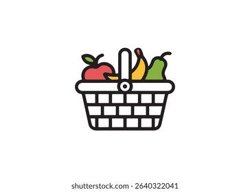 Fruit basket icon apple banana pear grocery shopping