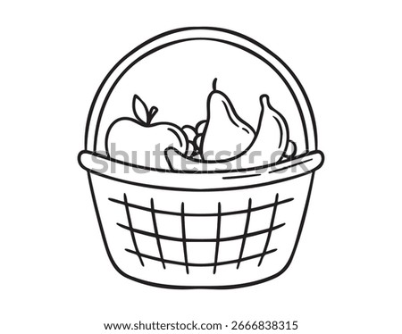 fruit basket icon doodle hand drawn. Outline fruit basket line drawing clipart symbol. Vector illustration