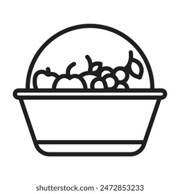 Fruit Basket Icon for Healthy Snacks, Organic Produce, and Nutritional Graphics