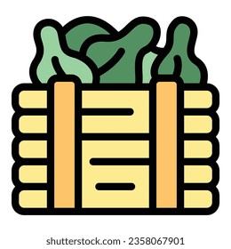 Fruit basket icon outline vector. Farmer production. Data app color flat