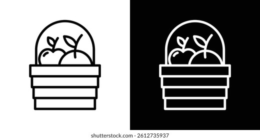 Fruit basket icon set. Black illustration isolated for graphic and web design