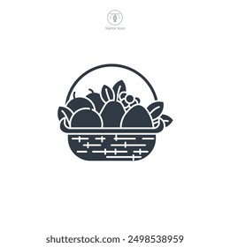 Ilustración vectorial del símbolo del icono de la cesta de fruta aislada en el fondo blanco