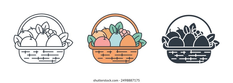 Ilustración vectorial del símbolo del icono de la cesta de fruta aislada en el fondo blanco