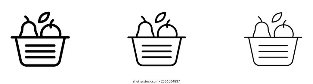 Fruit basket icon in tree different line stroke sizes.