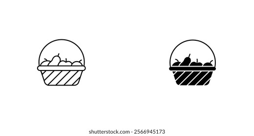 Fruit basket icons. black and white vector set.
