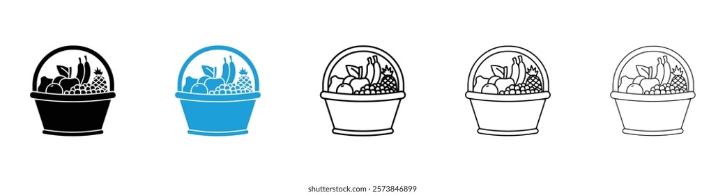 Fruit basket icons in filled and 3 stroke weights