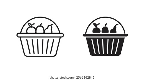 Fruit basket icons in line stroke and flat versions