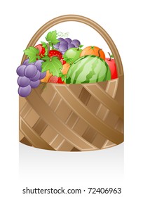 Fruit basket isolated on white background.