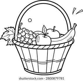 Fruit Basket Line Art Icon with Assorted Fresh Produce