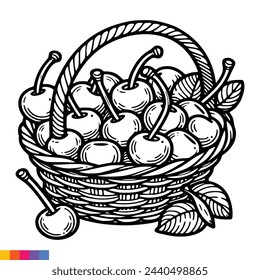 Fruit Basket line art illustration for the coloring book. Fruits coloring page. Vector graphics