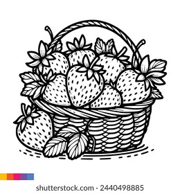 Ilustración de arte de línea de cesta de frutas para el libro de colorear. Página para colorear frutas. Gráficos vectoriales